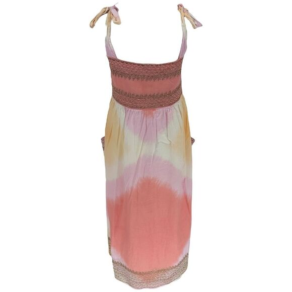 Juliet Dunn Tie Shoulder Cotton Midi Dress Orange Pink Sz 1 US 4 Small Tye Dye‎ - Picture 7 of 14